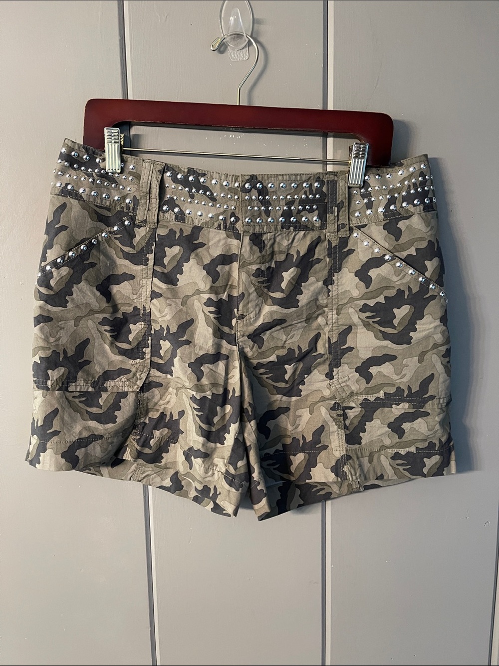 INC International Concepts Camo Studded Cargo Shorts - Olive & Black